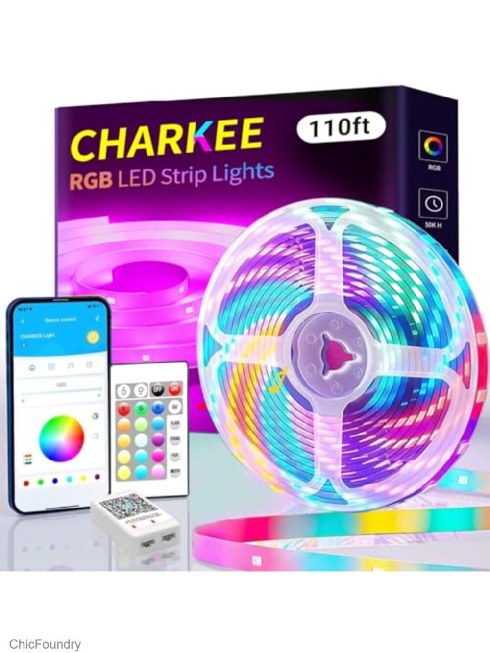 110ft LED Strip Lights RGB Music Sync App Remote Control for Room Party Decor